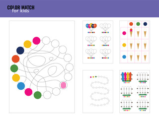 Children activities worksheet. Printable simple shape and color match logic task for preschool. Logic tasks for children - obrazy, fototapety, plakaty