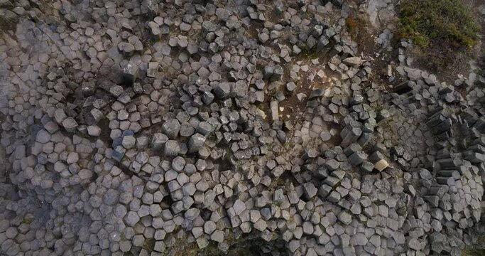 4K Aerial View of Basalt Formation Panska Skala in Czech Republic Top Down