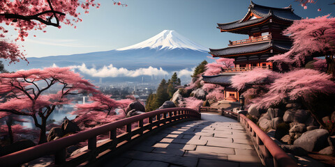 Amazing Japanese sakura blossoms, beautiful pink blooming cherry trees generated AI - obrazy, fototapety, plakaty