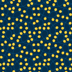 Seamless pattern with garland lights on dark blue background. Vector.