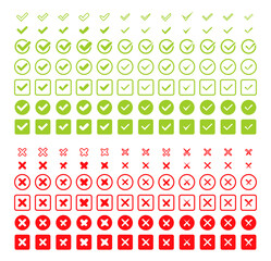 Set Check marks and crosses. Tick and X mark icon. Approved or Rejected, Correct or Wrong. Vector stock illustration