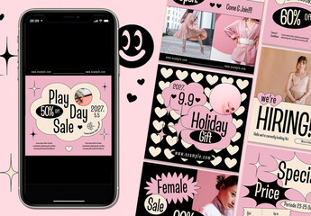 Black Pink Bold Modern Nostalgic Abstract Fashion Sale Instagram Set