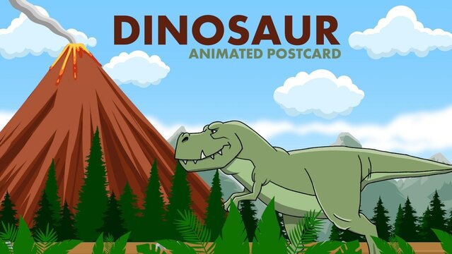 T-rex Animated Dinosaur Travel Postcard Template