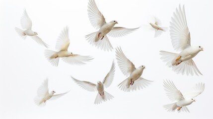 Fototapeta premium Birds flying on white background, AI generated Image