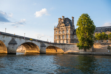 Pont Royal, five-arch bridge over river Seine in Paris, the third oldest bridge in Paris. View from...