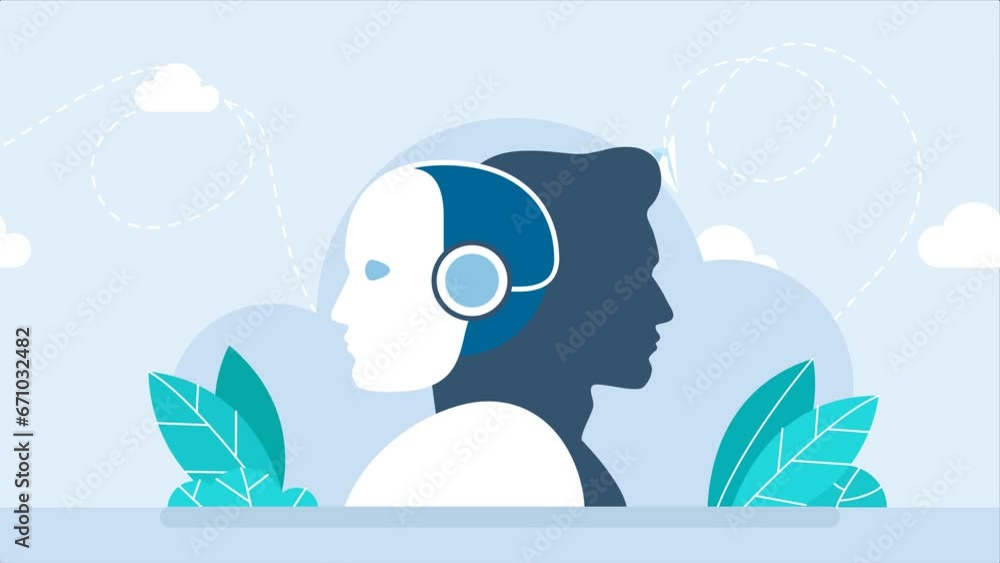 Poster difference between a robot and a man. machine vs human. human brain mind head with artificial intell