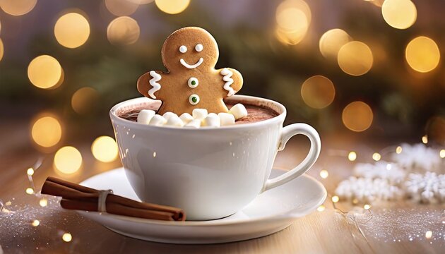 cup of coffee with christmas cookies