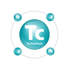 Icon structure Technetium (Tc) chemical element round shape circle dark green with surround ring Number shows of energy levels of electron. Study science for education 3D Illustration vector.