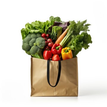 Bag containing vegetables, isolated background, AI generated Image