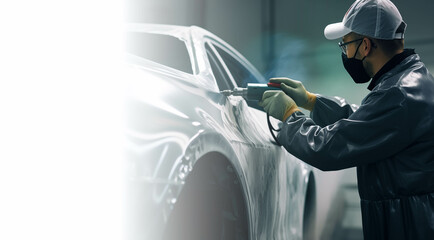 自動車修理工場で車を修理するメカニック、車検と点検のイメージ