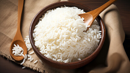 テーブルに置かれるご飯、お米、健康に良いアジア食のイメージ