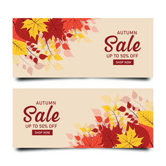 Autumn sale banner set. Collection of advertising posters and banners for website