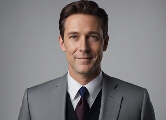 portrait of an American politician or businessman in a suit on a gray background