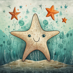a cartoon of a cute starfish in the sea