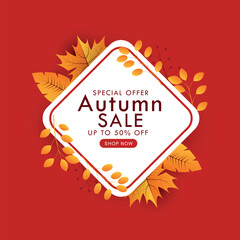Fototapeta na wymiar Seasonal autumn sale advertising design template. Paper art style. Vector autumnal banner