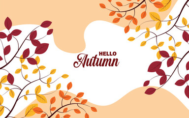 Autumn leaves background with text Hello Autumn