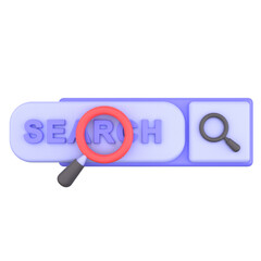 search engine of 3d illustration. Search Engine 3D Concept. search text in the bar box and a magnifying glass icon. 3d render