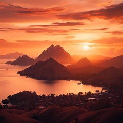 Peaceful landscapes of Labuan Bajo with a sunset