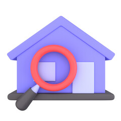 Obraz premium search home of 3d illustration. Search Engine 3D Concept. small house with magnifying glass. 3d render
