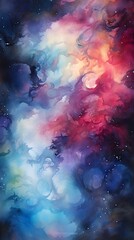 Obraz na płótnie Canvas Cosmic Watercolor Universe: Nebula, Rainbow, and Filigree Illustration
