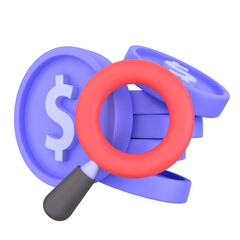 search money of 3d illustration. Search Engine 3D Concept. dollar coin with magnifying glass. 3d render