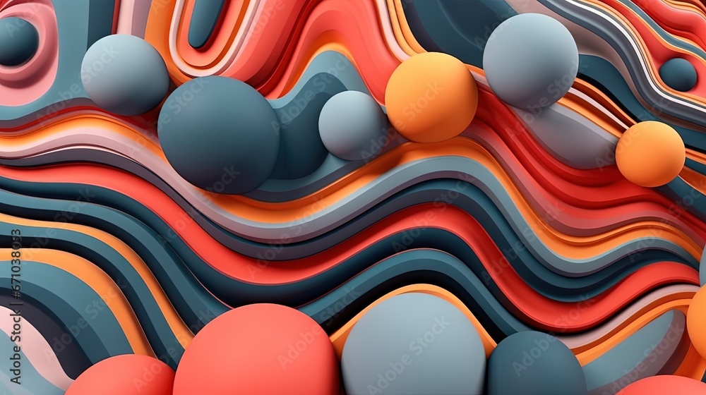 Poster an abstract background with many different shapes and sizes of balls. generative ai