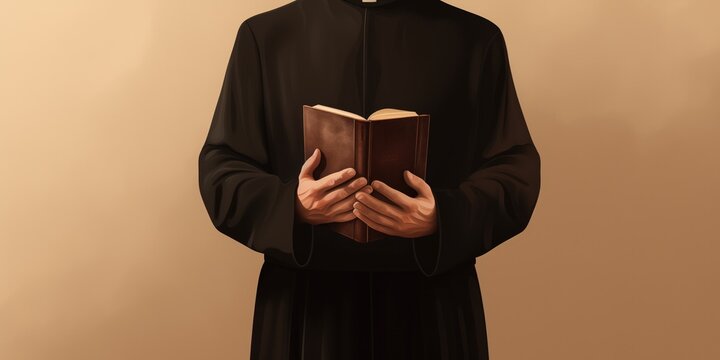 Priest Holding The Holy Bible In His Hands