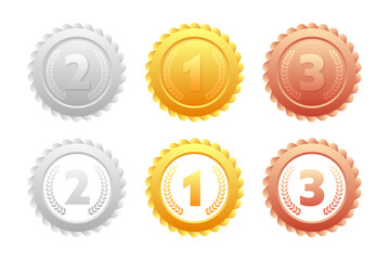 Winner medal. Award sign. Achievement badge. Golden stamp. Best choice badge. Vector stock illustration