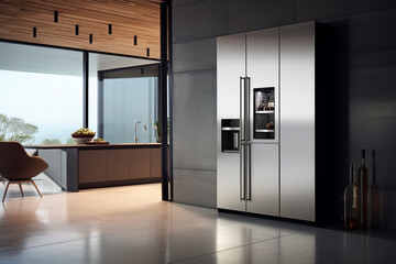Modern refrigerator for kitchen room in home