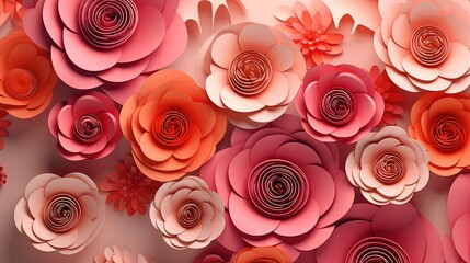  a bunch of paper flowers are arranged in a pattern on a wall.  generative ai