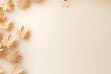 Beige Wall With Maple Leaves And Dappled Sunlight. Сoncept Autumnal Aesthetics, Nature's Beauty, Sun-Kissed Scenery