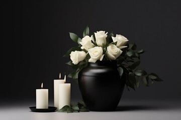Urn With White Roses And Candles