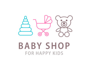 Baby eco toys line icons set. Newborn kids logo