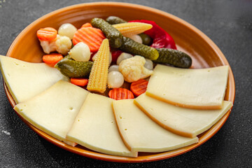 raclette cheese meal vegetable snack eating cooking appetizer meal food snack on the table copy space food background rustic top view
