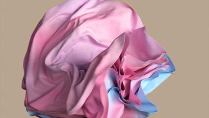 Gradient fabric of pastel tones, liquid glass collected in layers, moves and shimmers on a light...