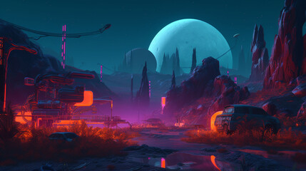 Fototapeta premium Uncover the Nightmare - Exploring a Neon Horror World in Stunning Ultra HD