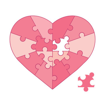 Heart shaped puzzle material. Heart, puzzle. Icon or symbol isolated on white background. Valentine's Day, love, romance and relationships. Vector illustration. Vector