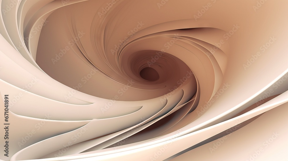 Poster a computer generated image of a spiral of white paper with a brown center. generative ai