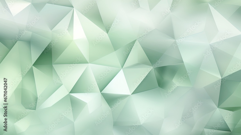 Poster a very abstract green background with a lot of small triangles. generative ai