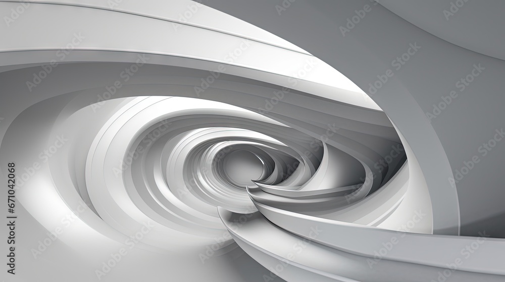 Poster an abstract white background with a spiral design in the center. generative ai