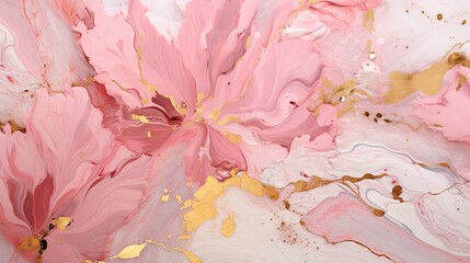  a pink and gold abstract painting on a white background with gold accents.  generative ai