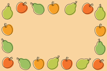 Background of fruit icons on a white background. Apples and pears in linear style. Vector illustration. Vector illustration