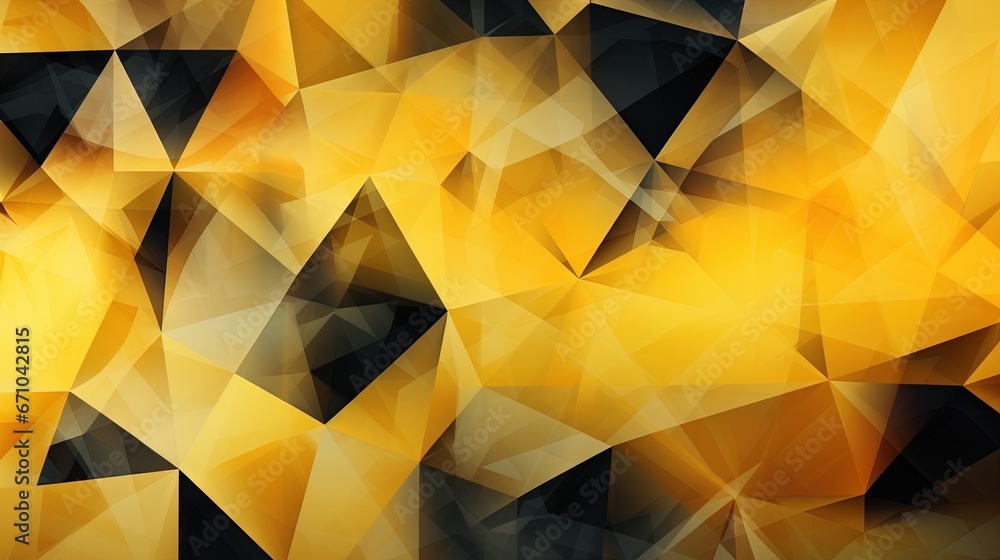 Poster an abstract yellow and black background with a lot of triangles. generative ai