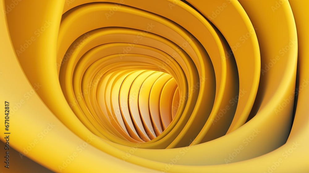 Poster a yellow abstract background with a spiral design in the center. generative ai