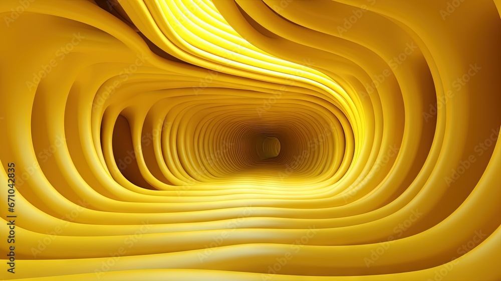 Aufkleber an abstract yellow background with wavy lines and a black center. generative ai