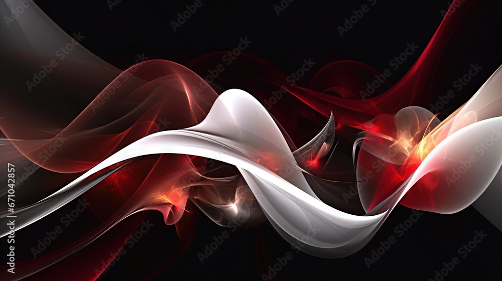 Aufkleber a red and white abstract design on a black background with red and white swirls. generative ai