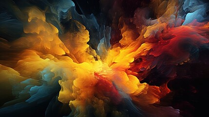  an abstract painting of orange, yellow, and blue colors.  generative ai