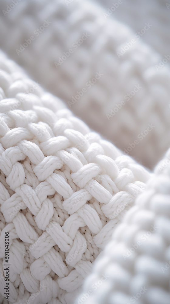 Wall mural Closeup of a white knitted blanket, AI