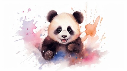 Fototapety   a painting of a panda bear with paint splatters.  generative ai
