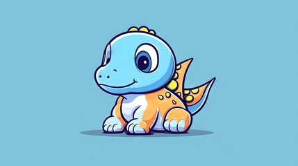  a small blue and orange dinosaur sitting on top of a blue background.  generative ai